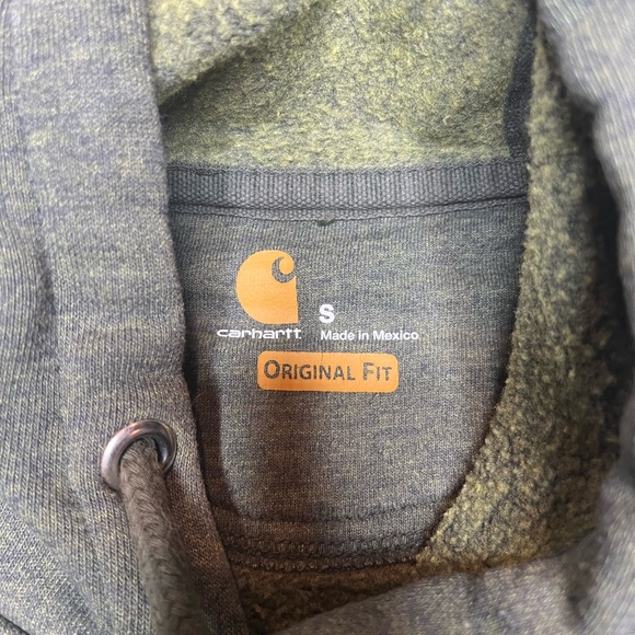 Carhartt Hoodie Mens S Sweatshirt Green Spellout Logo Workwear Pullover - Picture 4 of 7